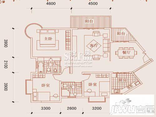 金龙国际花园3室2厅2卫145.8㎡户型图