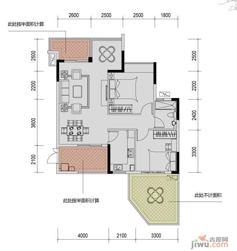 溪山御景2室2厅1卫91㎡户型图