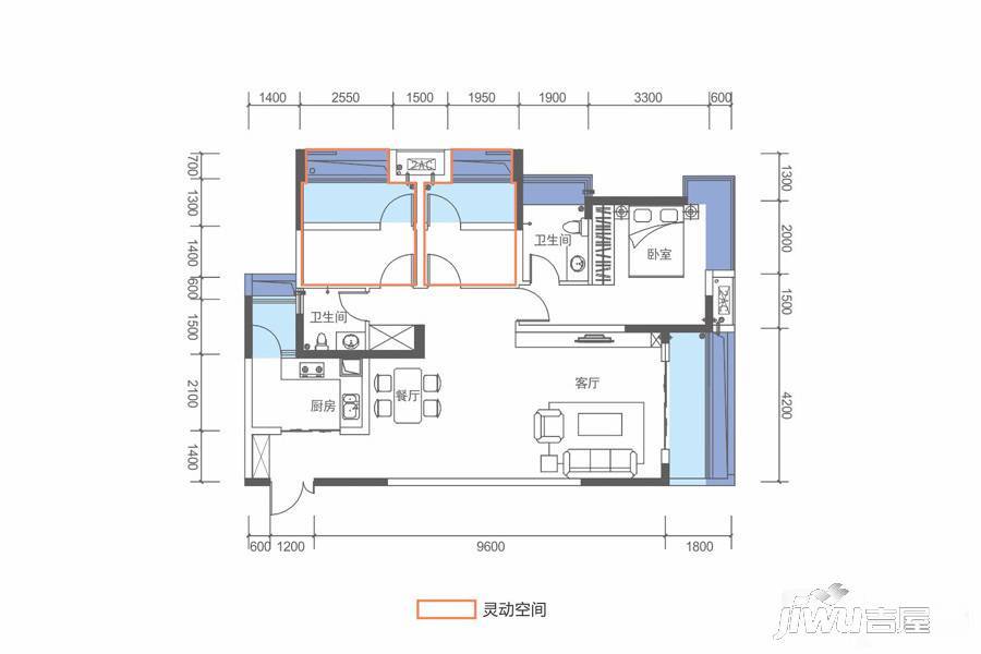 黄埔国际3室2厅2卫111.2㎡户型图