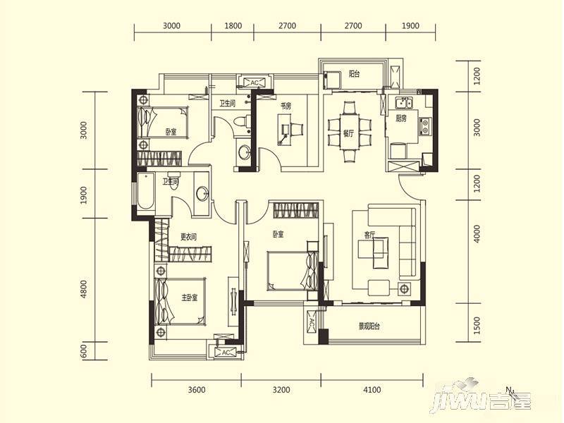 华润国际社区4室2厅2卫129㎡户型图