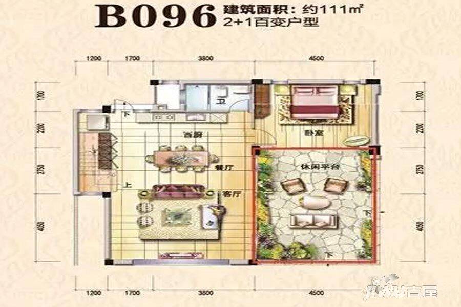 碧桂园中铁天麓1号2室2厅2卫111㎡户型图