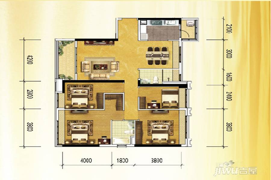 贵阳恒大金阳新世界项目珑璟组团8栋1号房户型图_首付金额_4室2厅2卫