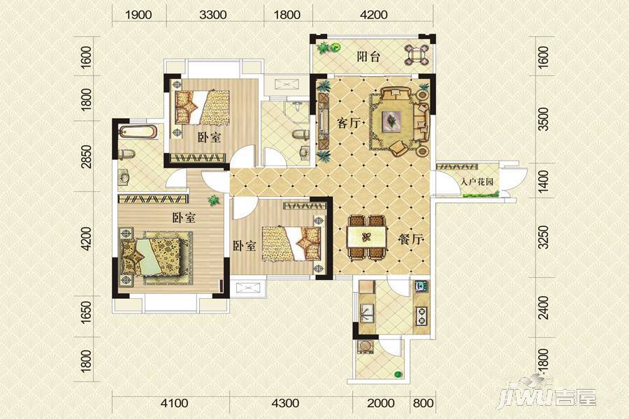 御府壹号3室2厅2卫123.6㎡户型图