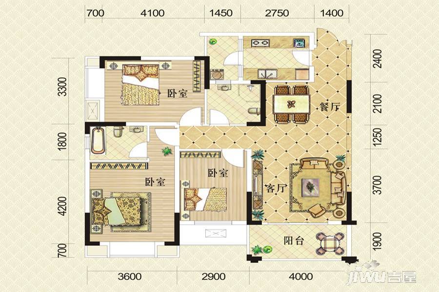 御府壹号3室2厅2卫117.3㎡户型图