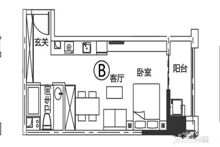 万科悦城1室1厅1卫户型图