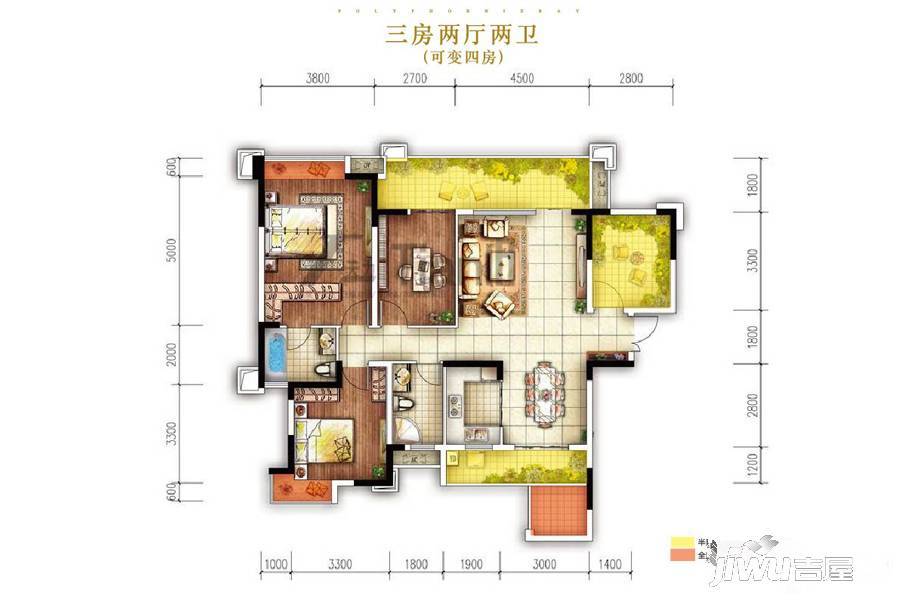 保利凤凰湾3室2厅2卫134.5㎡户型图