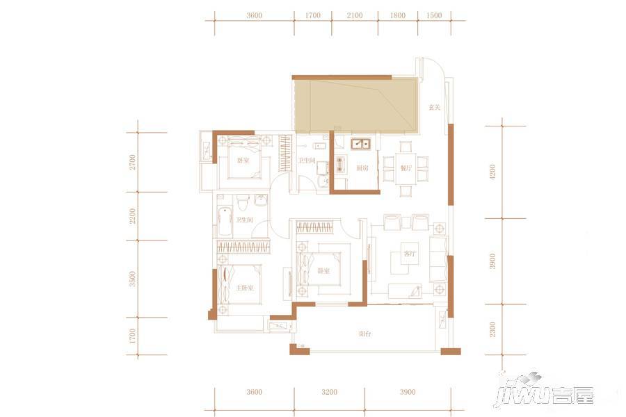 万科公园传奇3室2厅2卫117.2㎡户型图