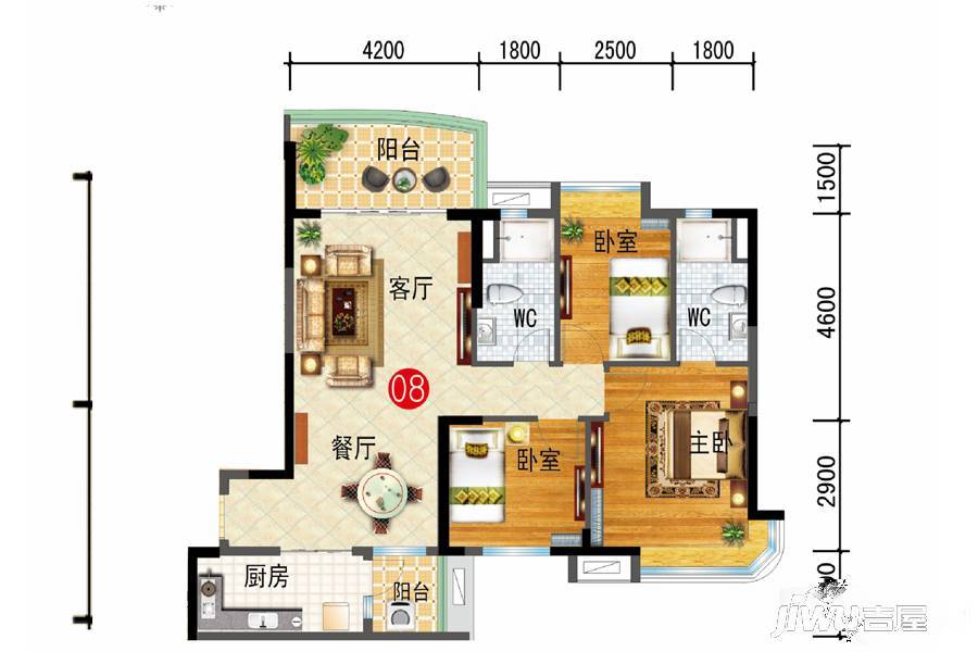 碧桂园花溪1号3室2厅2卫116㎡户型图