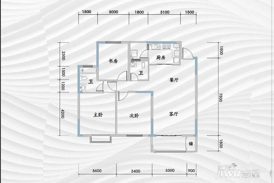 恒屹双子座3室2厅2卫118.8㎡户型图