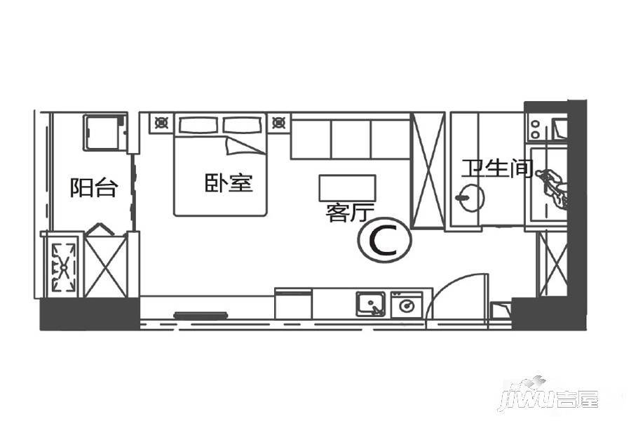 万科悦城1室1厅1卫44㎡户型图