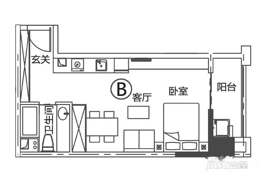 万科悦城1室1厅1卫50㎡户型图