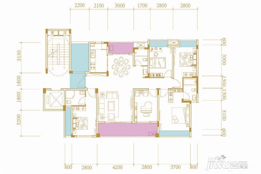 中铁洛飞城5室2厅3卫143㎡户型图