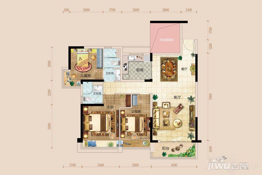 碧桂园贵阳1号3室2厅2卫111㎡户型图