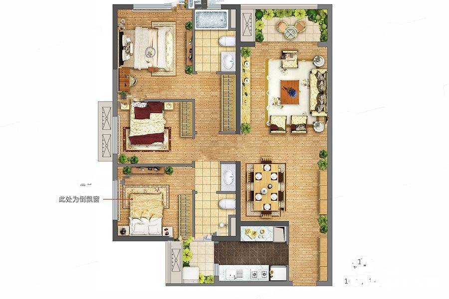 万科大都会花样3室2厅2卫108.7㎡户型图