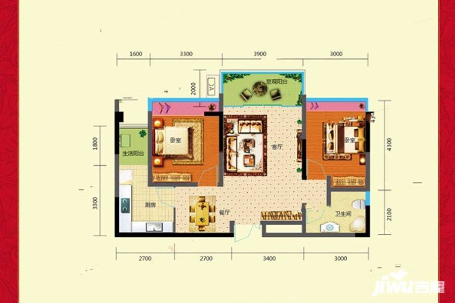 梦想典城2室2厅1卫77.9㎡户型图