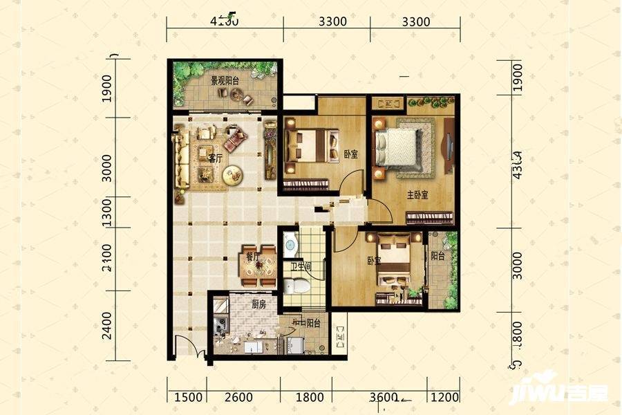 宝捷黔中一号3室2厅1卫108.2㎡户型图