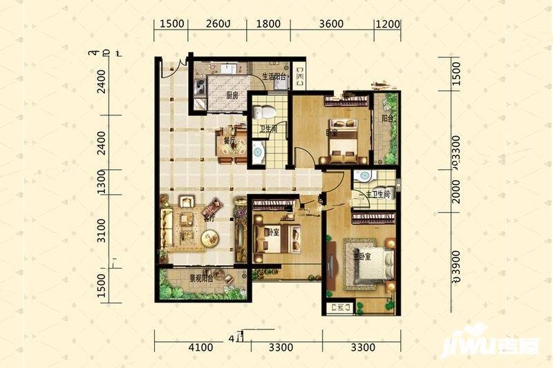 宝捷黔中一号3室2厅2卫116.3㎡户型图