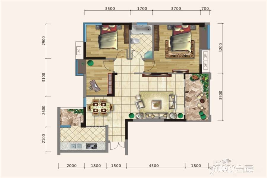 澜山壹号3室2厅1卫102.1㎡户型图