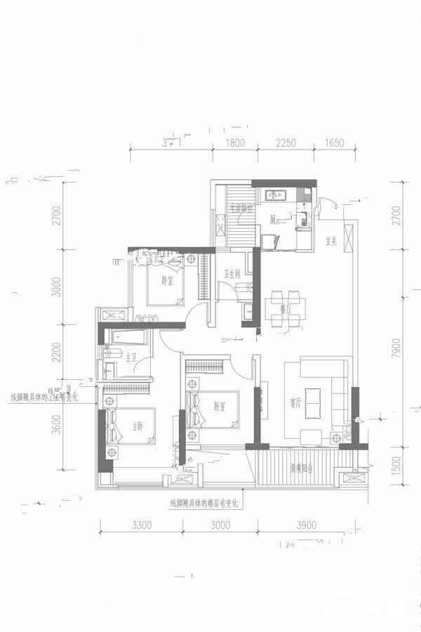 华润国际社区3室2厅2卫114㎡户型图