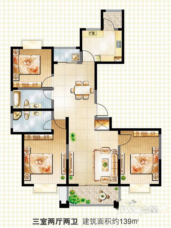 君御豪庭3室2厅2卫139㎡户型图