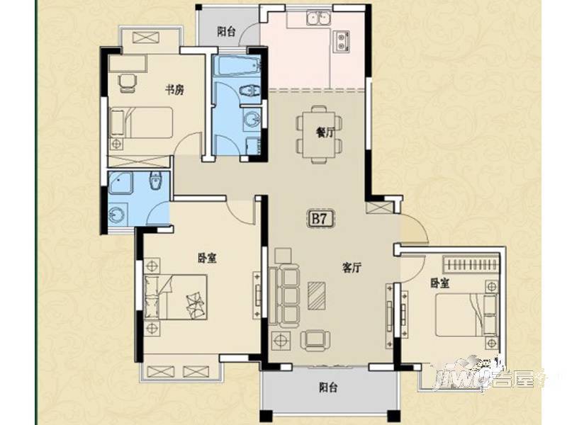 景华金水华庭3室2厅2卫146.2㎡户型图