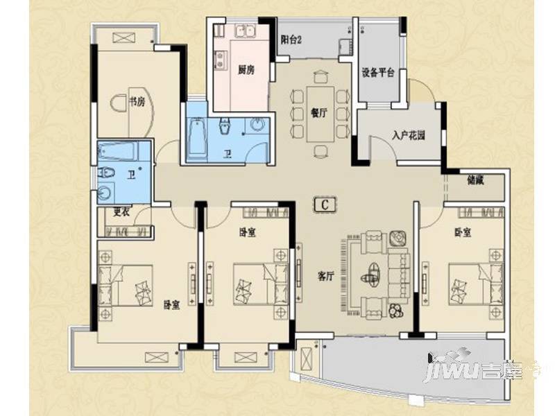 景华金水华庭4室2厅2卫184.3㎡户型图