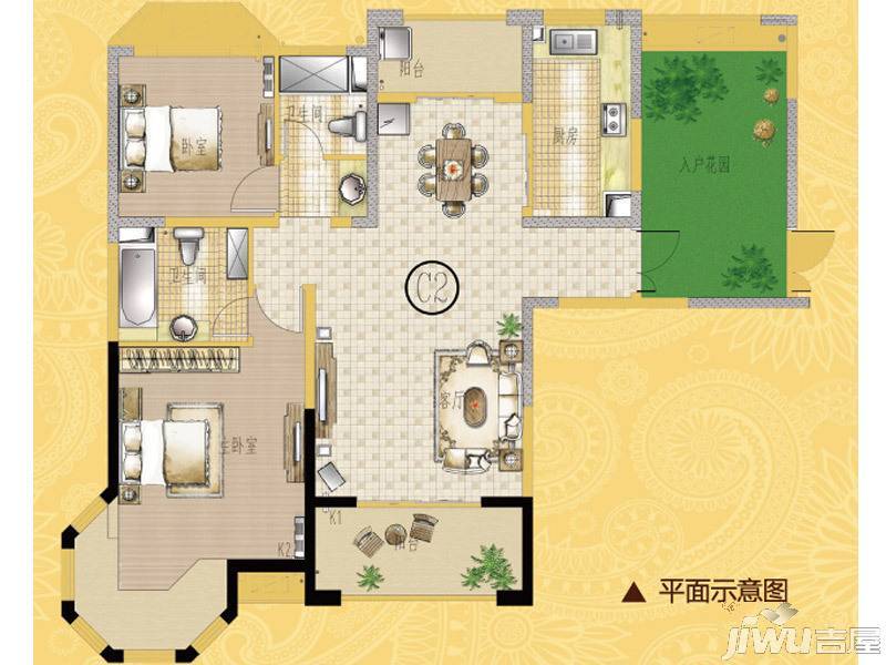 海门中南世纪锦城3室2厅2卫128㎡户型图