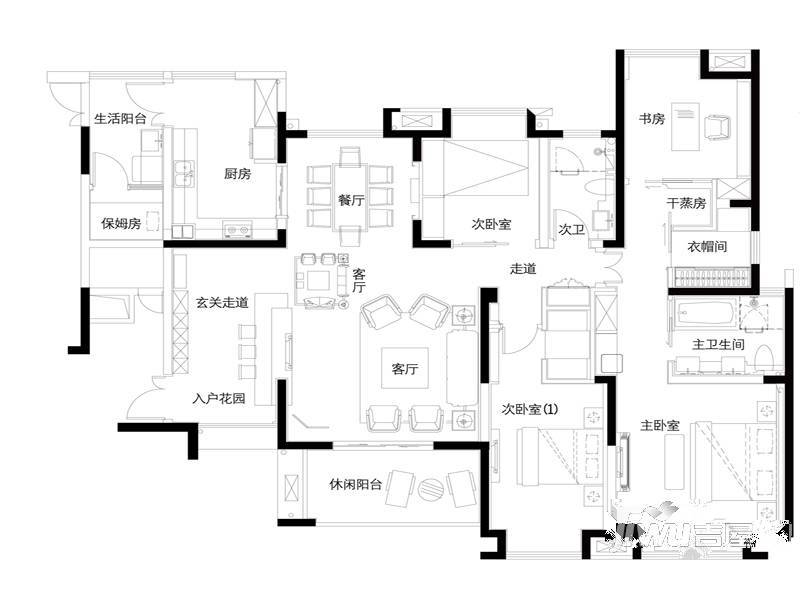 海门东恒盛国际公馆2室2厅2卫190㎡户型图