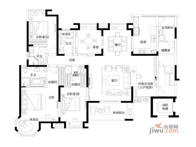 海门东恒盛国际公馆5室2厅3卫190㎡户型图