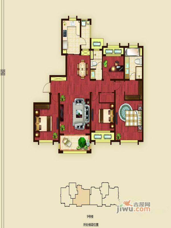 龙信御园4室2厅2卫181㎡户型图