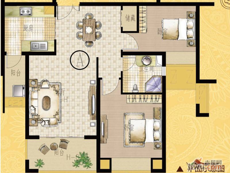 海门中南世纪锦城2室2厅1卫90㎡户型图