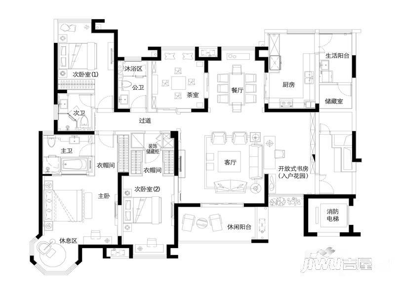 海门东恒盛国际公馆5室2厅3卫190㎡户型图