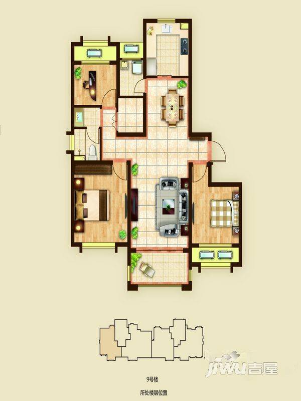 龙信御园3室2厅1卫121㎡户型图