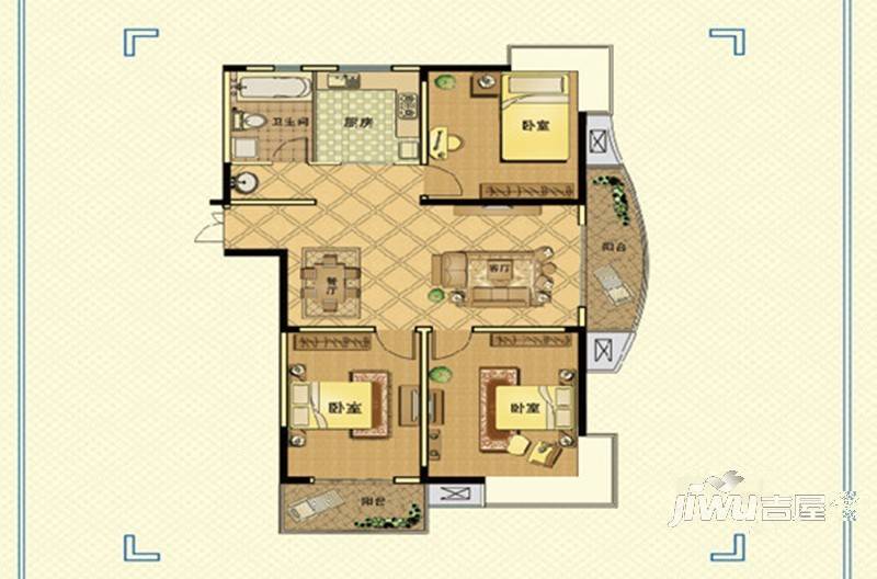 欣乐鹤城苑3室2厅1卫128㎡户型图