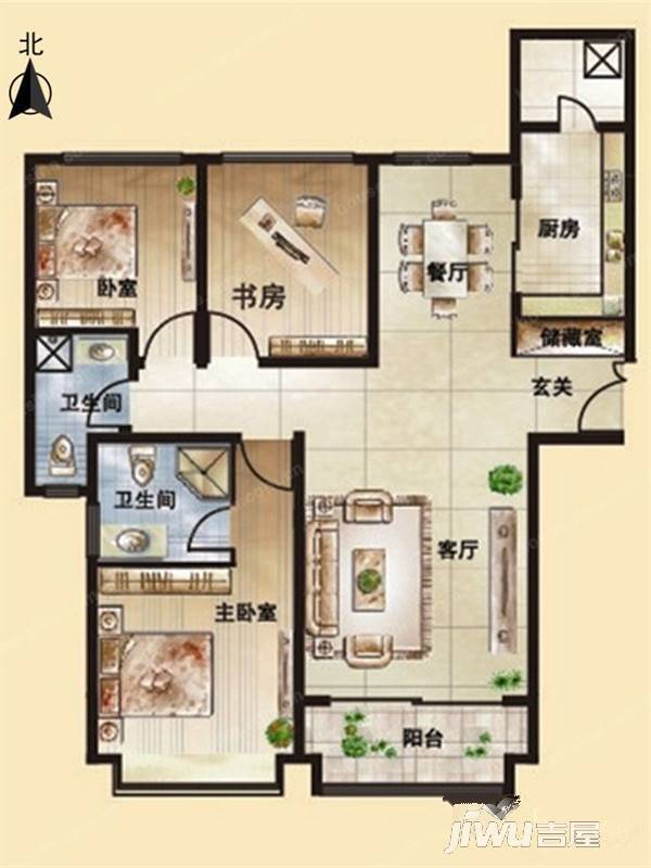 百源国际公寓3室2厅2卫126㎡户型图