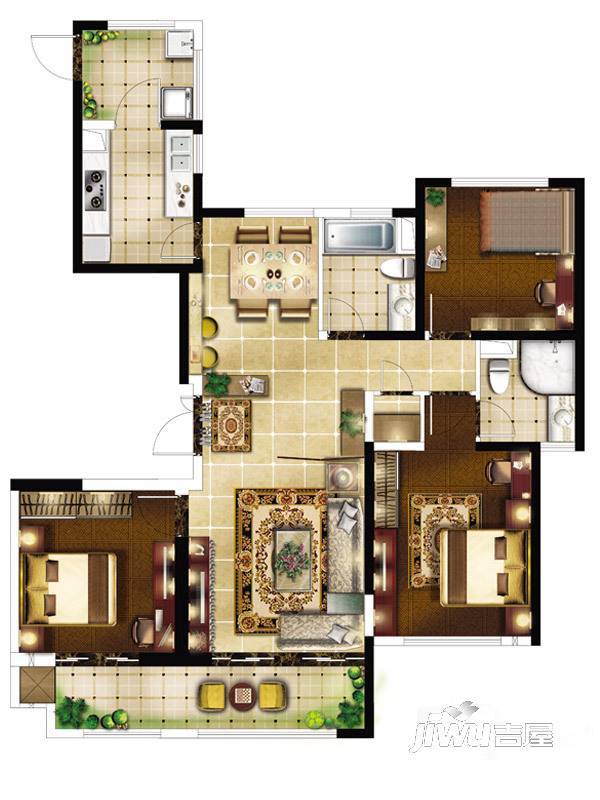 银洲皇家花园3室2厅2卫143㎡户型图