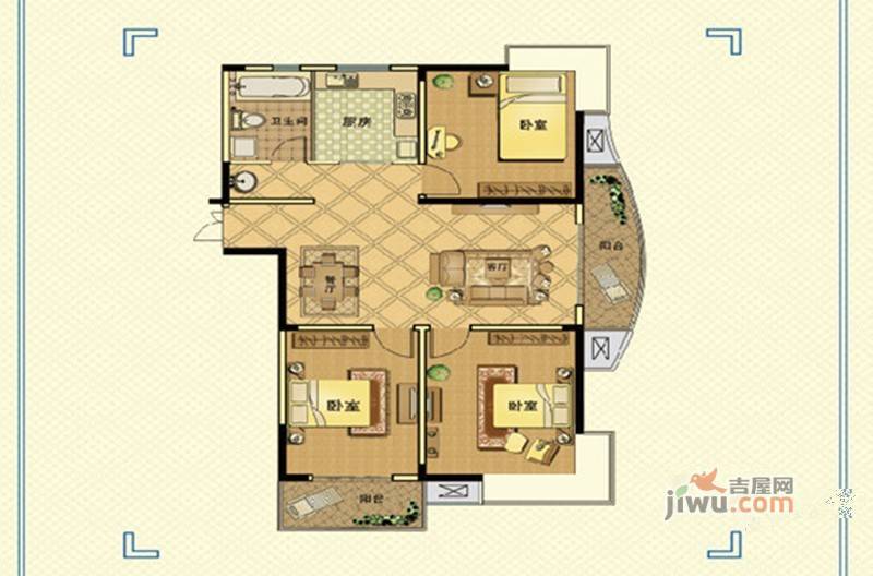 欣乐鹤城苑3室2厅1卫128㎡户型图