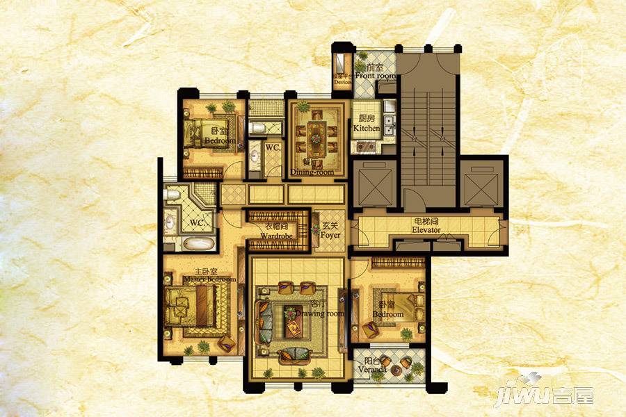 康桥名城3室2厅2卫162㎡户型图