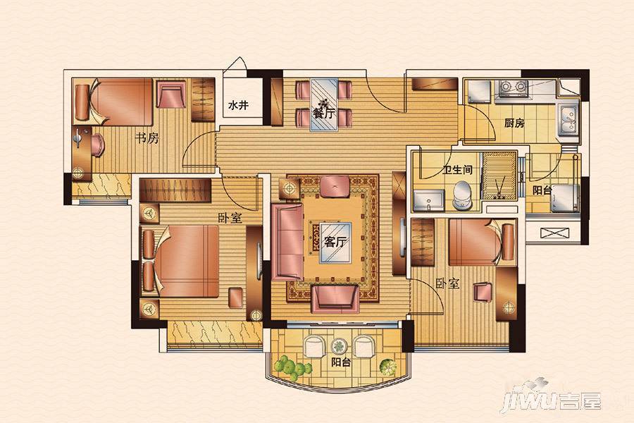 碧桂园·滨湖城3室2厅1卫87㎡户型图