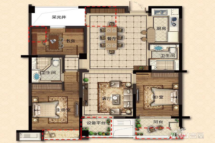 万科新都会(开元名都)3室2厅2卫106㎡户型图