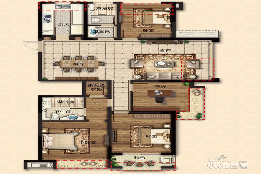 万科新都会(开元名都)4室2厅2卫142㎡户型图