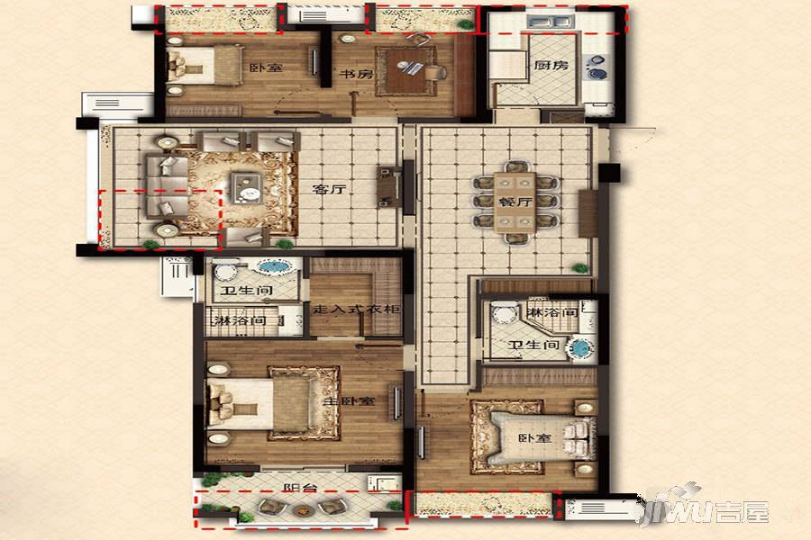 万科新都会(开元名都)4室2厅2卫142㎡户型图