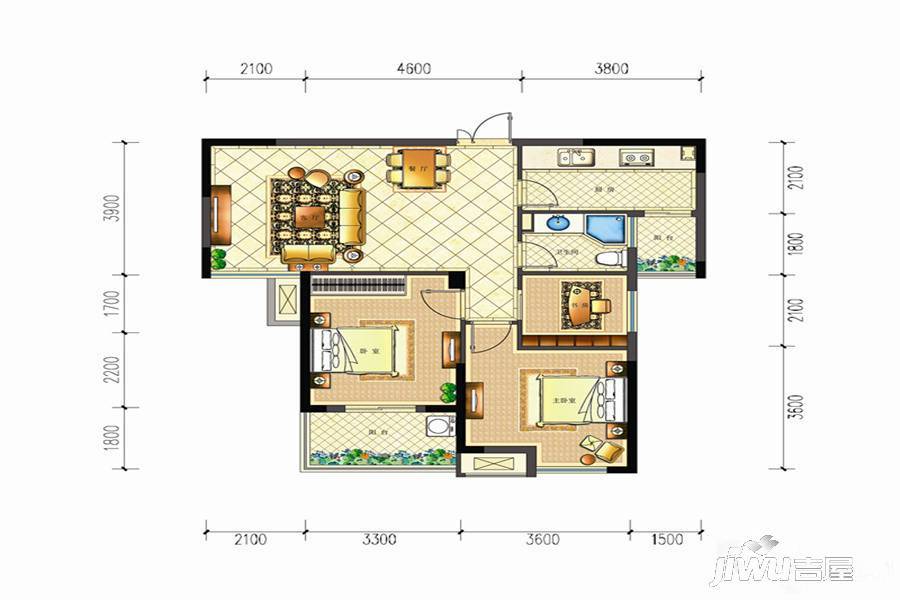 佳源鸿翔东方都市3室2厅1卫95㎡户型图