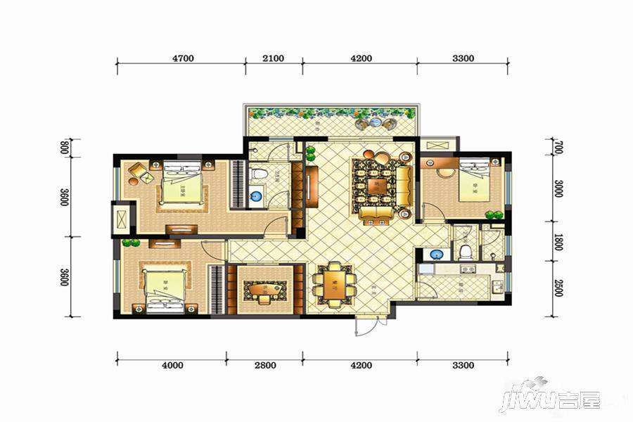 佳源鸿翔东方都市3室2厅2卫136㎡户型图