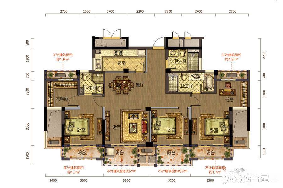 格林格林4室2厅3卫143.3㎡户型图