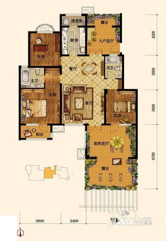 鸿坤罗纳河谷3室3厅2卫户型图