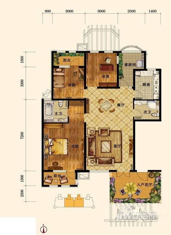 鸿坤罗纳河谷3室3厅2卫户型图