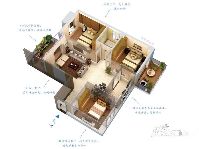 福泰海湾新城3室2厅1卫100㎡户型图