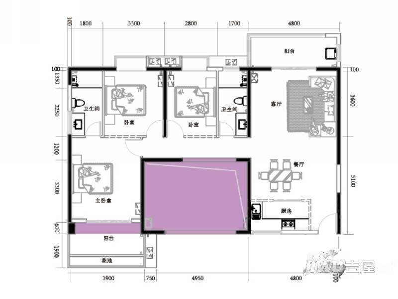 福泰海湾新城3室2厅2卫142㎡户型图