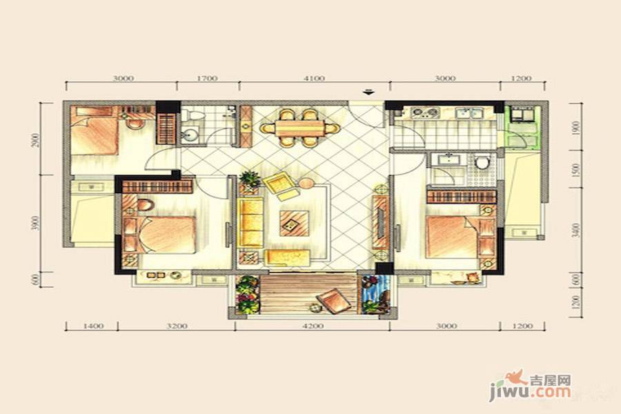 荣昌公馆3室2厅2卫98㎡户型图